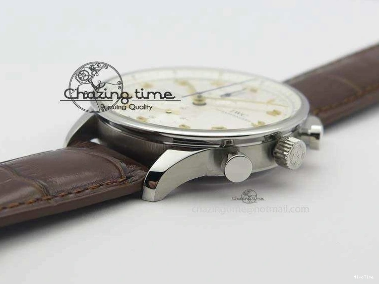 MIROTIME 1219 ModernLook Portuguese IW371445 ZF 1:1 Best Edition SS White Dial Gold Markers On Brown Leather Strap A79350 V 7269